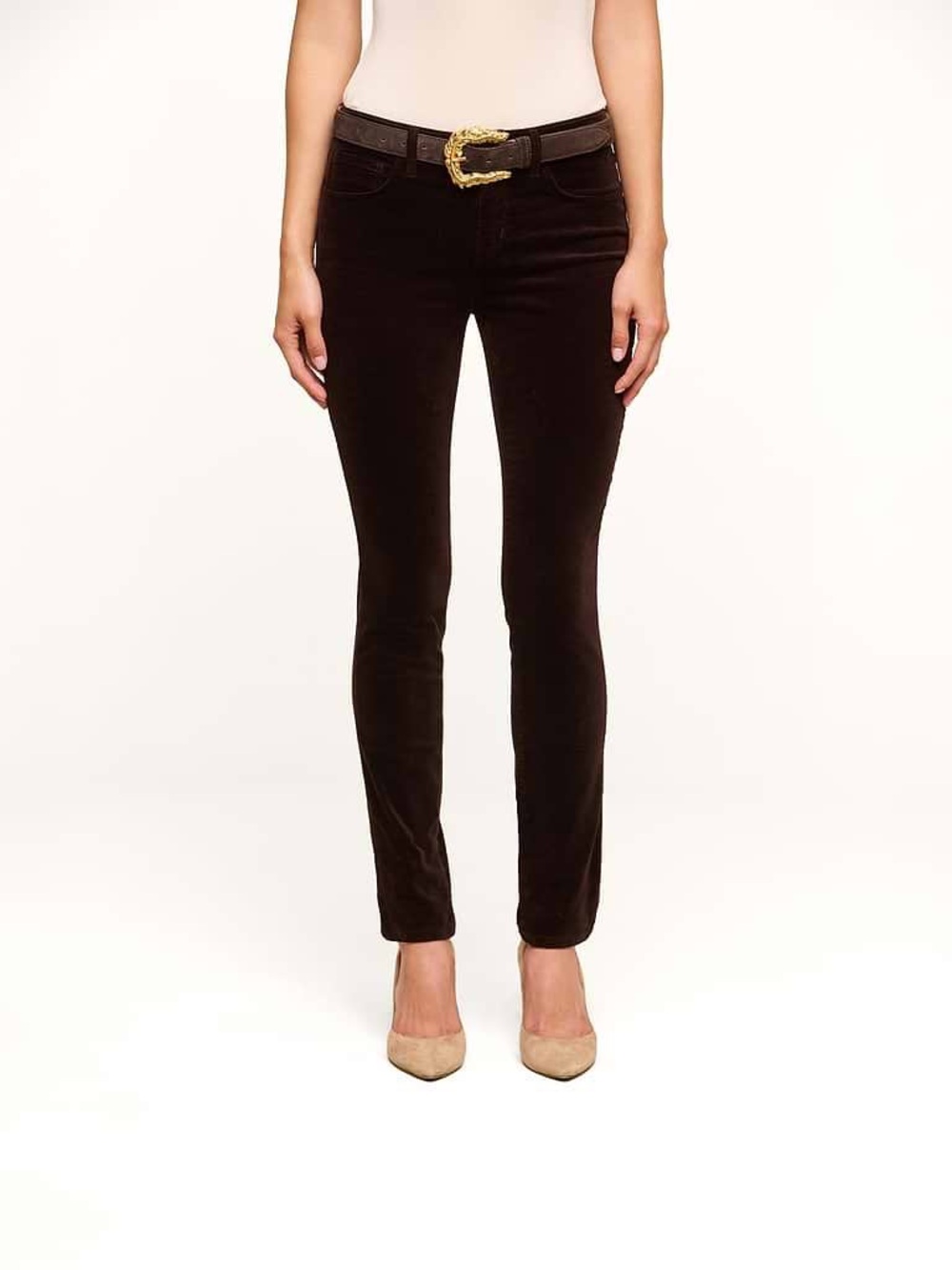 L'AGENCE Marguerite High Rise Velvet Skinny Jeans Espresso Brown Made in USA 28